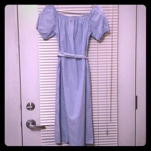Zara Blue/White Striped Off Shoulder Dress